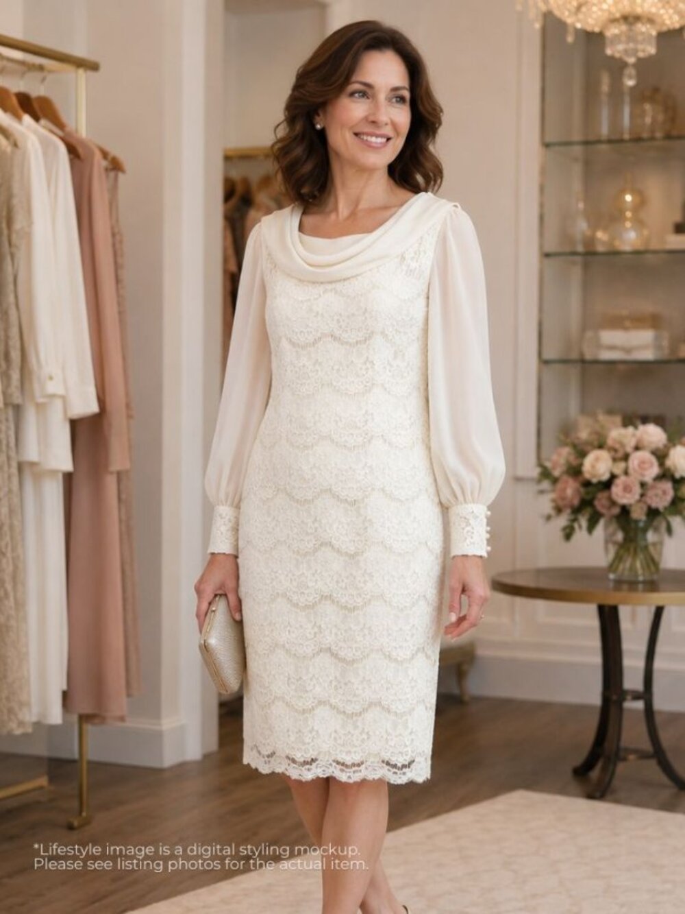 Tahari Arthur S Levine Ivory Lace Long Sleeve Sheath Dress Size 10 Bridal